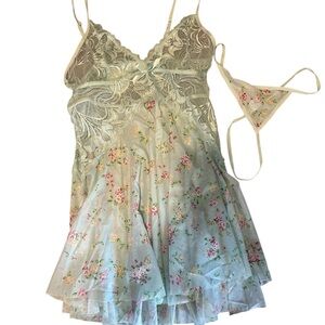 Avidlove Floral Lace Babydoll   Set – Sheer Mesh Nightie + Matching Thong Size S